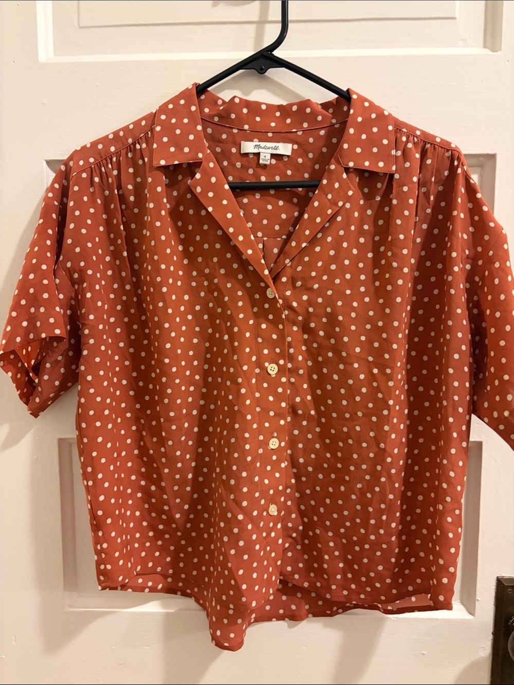 Madewell Rust Orange Polka Dot Short-Sleeve Button-Down Shirt